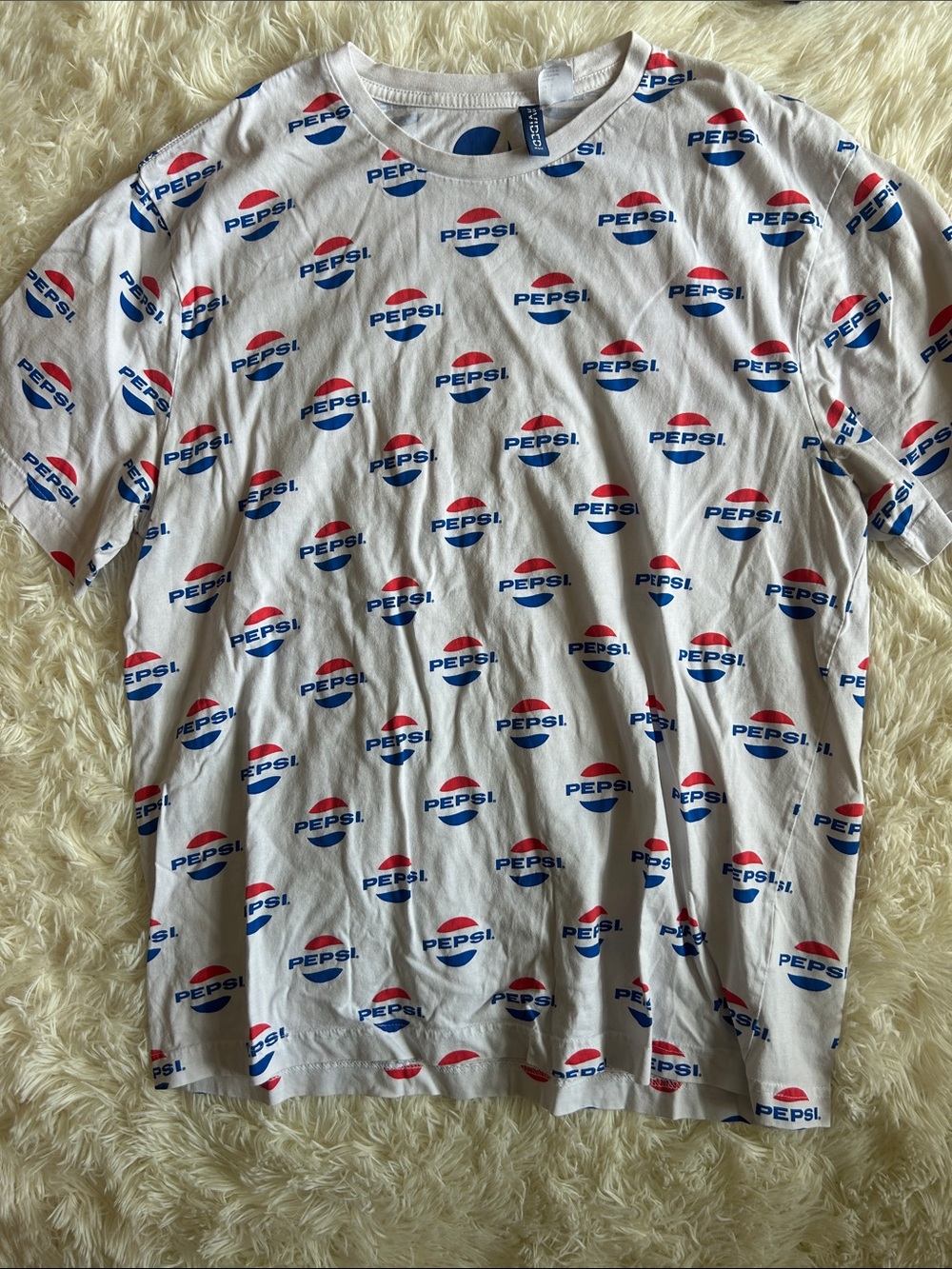 Pepsi White Tee with Red and Blue Logo Print - Men's Short Sleeve